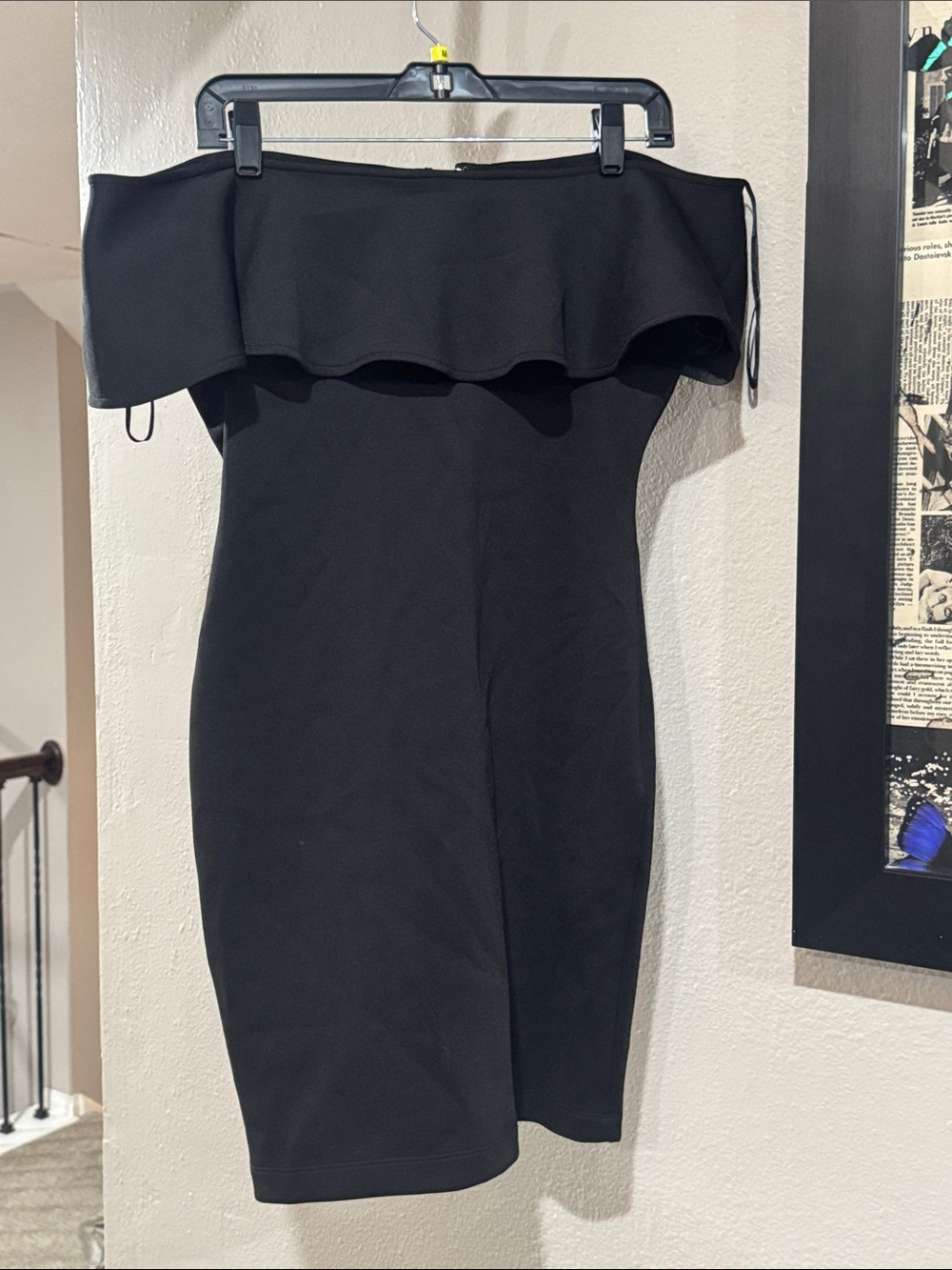 Strapless Black Ruffle Bodycon Dress